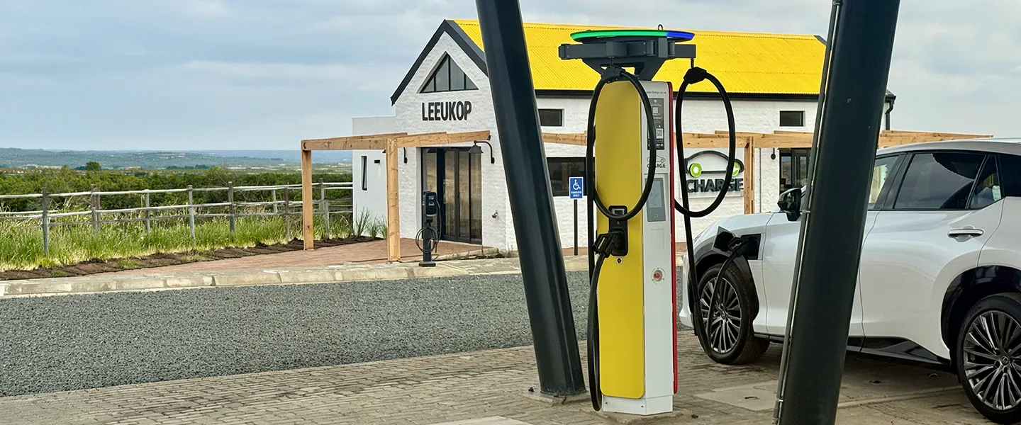 The white Lexus RZ at a South African charging station